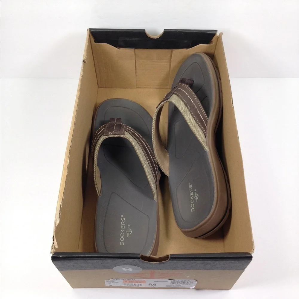 Dockers Redding Dark Brown Leather Flip Flops